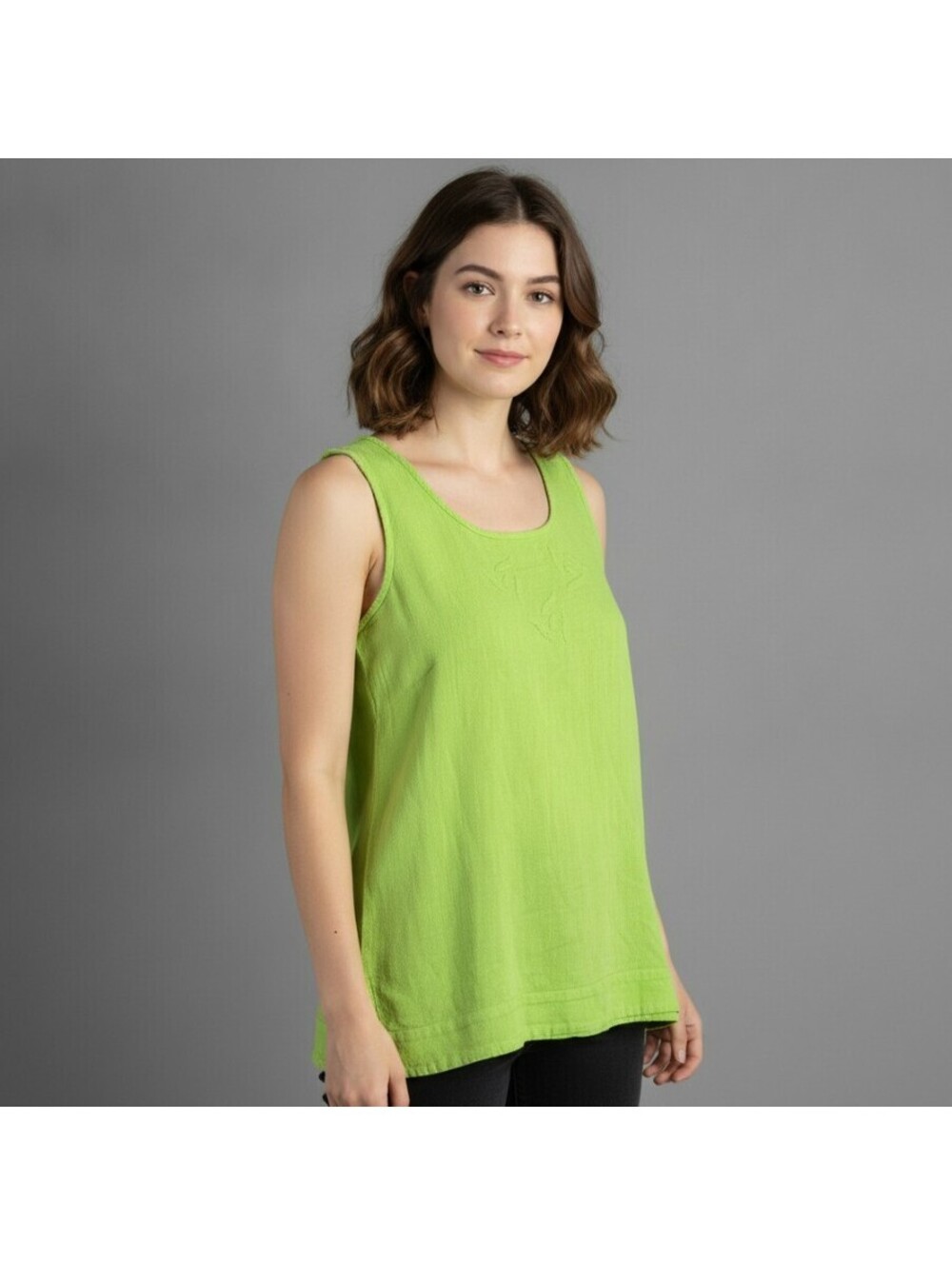 NWT Manta Del Lago Green Embroidered Casual Boho Tank Top Small Resort Ready